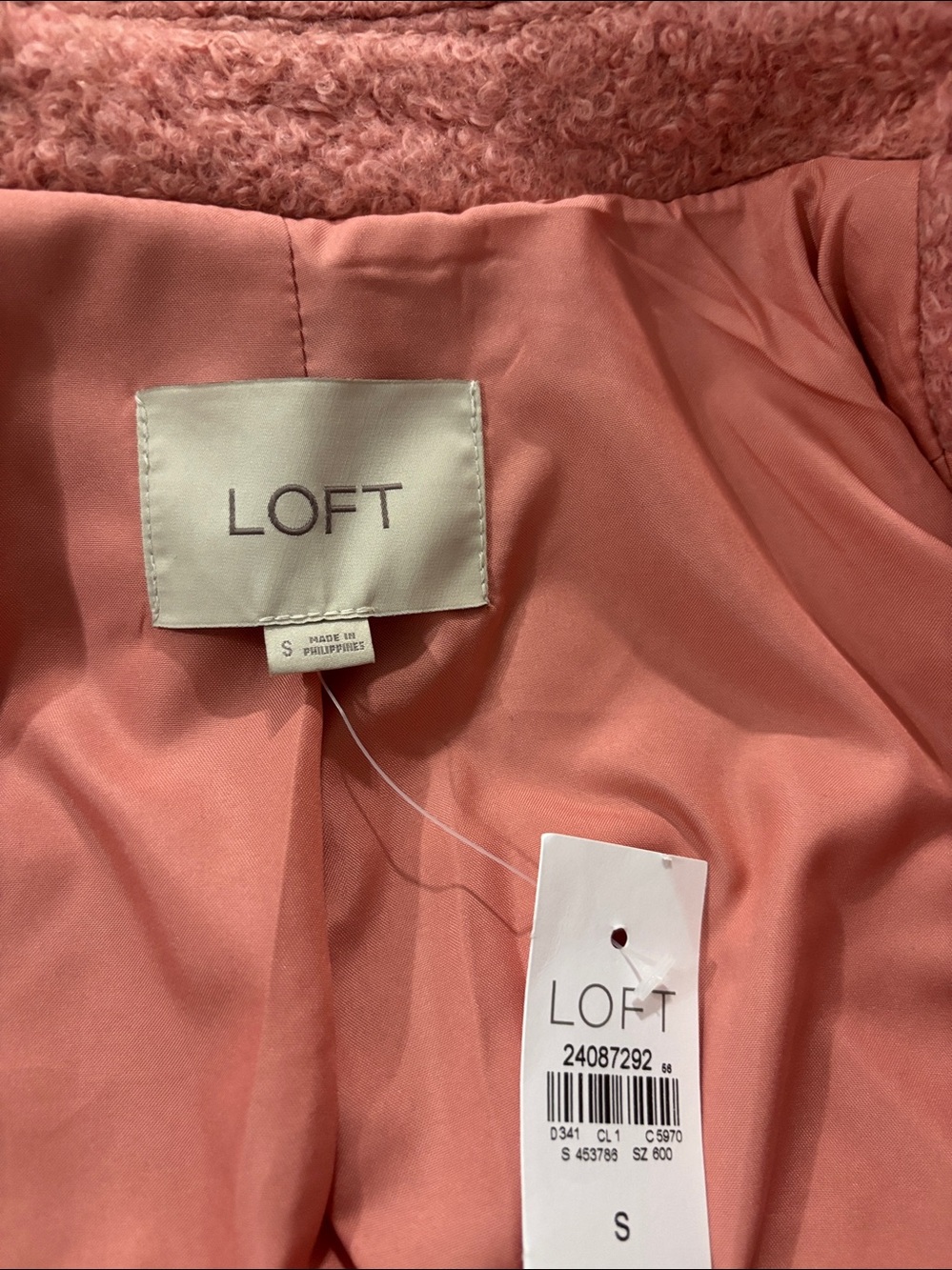 Loft Textured Wool Blend Moto Pea Coat Sutton Pink Size S NWT - Picture 12 of 16